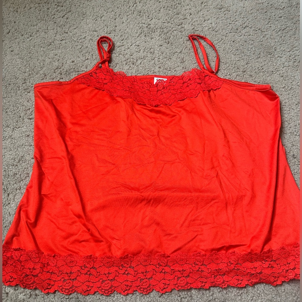 CATO WOMAN BOLD TOMATO RED LACE CAMISOLE TOP ADJUSTABLE STRAPS SIZE 22/24W
